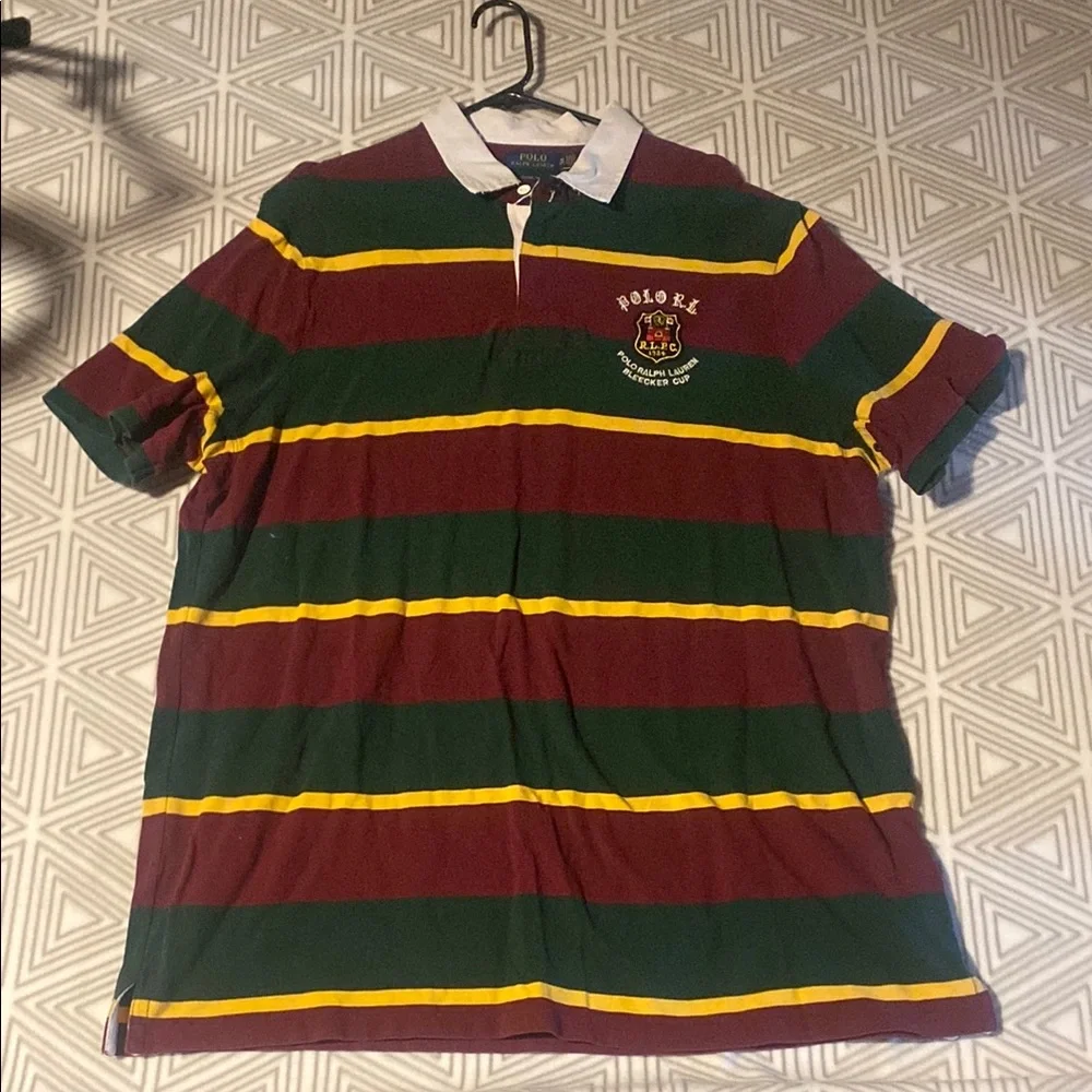 Polo by Ralph Lauren Men's‎ Striped Rugby Shirt - Burgundy, Green, Yellow
